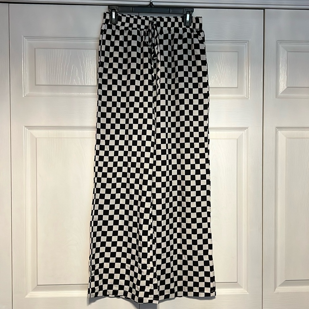 Black & White Checkerboard Wide Leg Pants